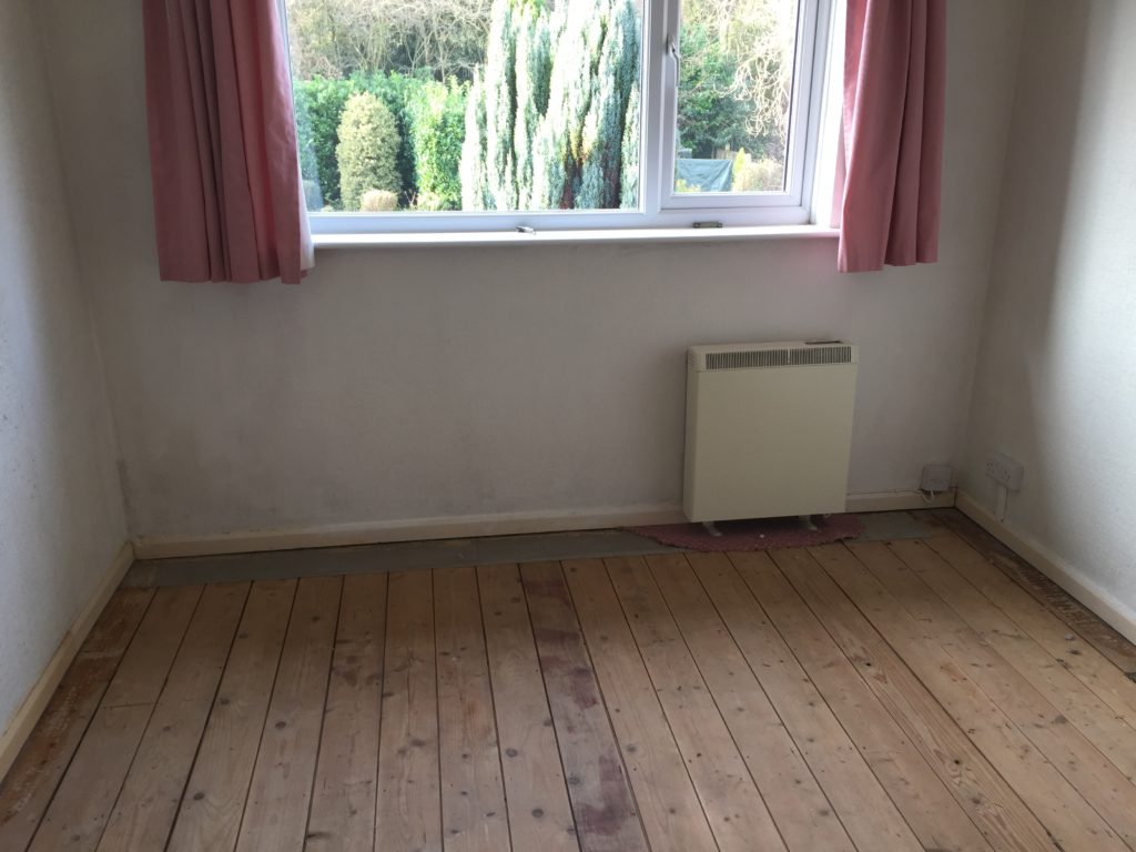 Aa bedroom at a property in Solihull. Carpet has been removed from the room by Berkeley House Clearance. Carpet removal and recycling services