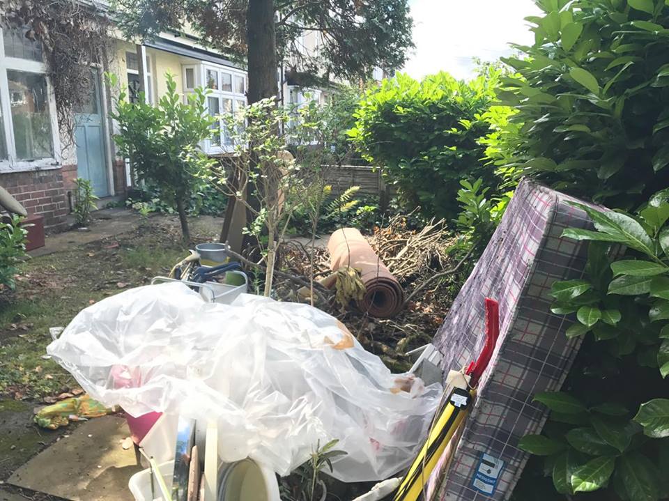 Hoarding house clearance Wylde Green - Postcode: B72. Rubbish piled outsdie property in Florence Road for disposal/recycling