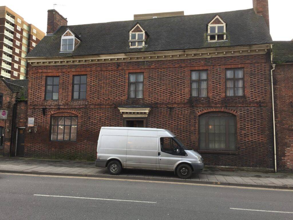 A full range of house clearance services in Tamworth Staffordshire. Terrys van parked outside the Old Pickle Factory in Tamworth. A home visit and an initial assessment service at this property.