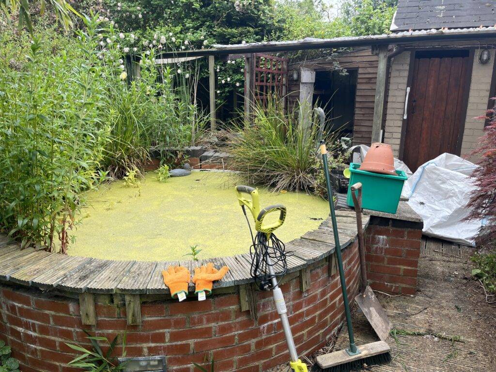 Berkeley House Clearance in Birmingham Garden pond and rubbish for clearance at Bordesley Green Birmingham home. Garden. Environment Agency waste removal services.