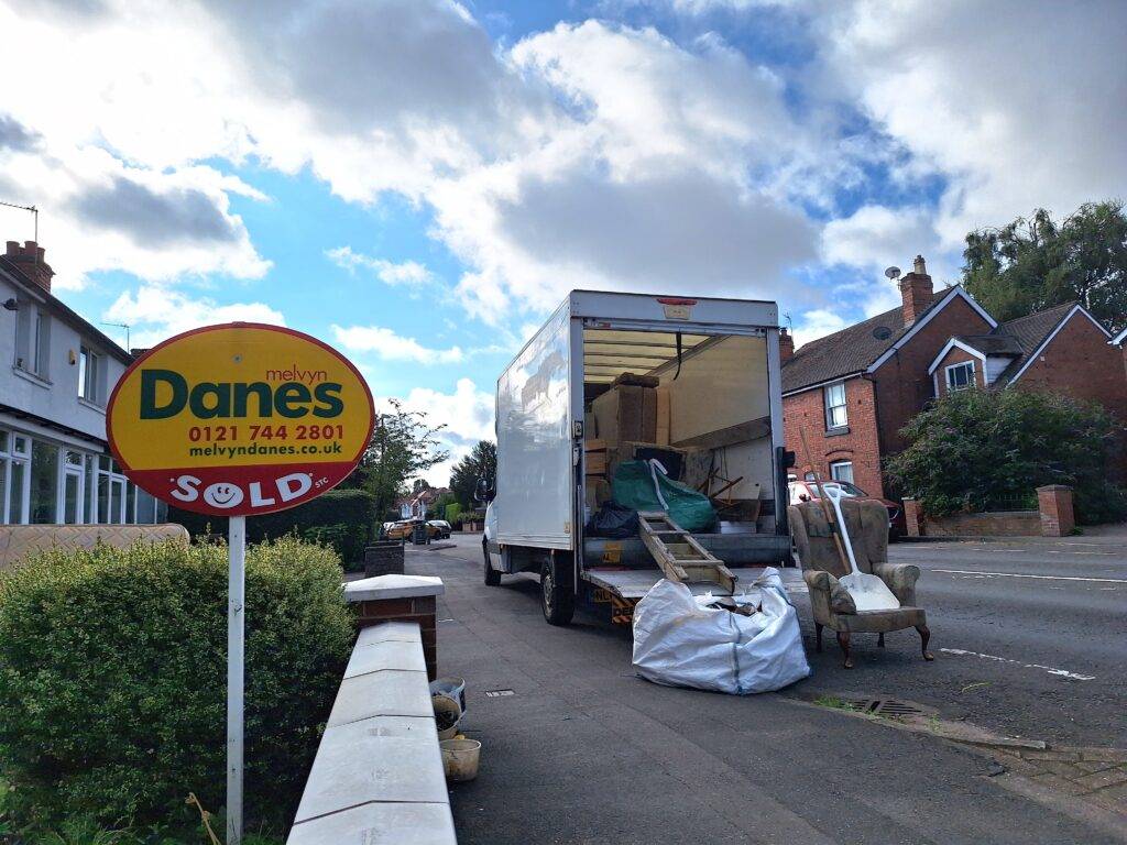 Solihull house clearance services. Terry's van parked at home in Shirley, Solihull area. House clearance items and furniture have been sorted and removed from the property. These items are shown on the van. House clearance, bereavement clearance and rubbish removal services