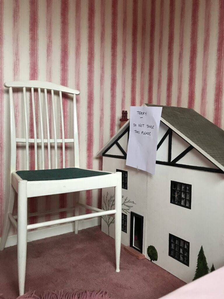 Dolls house at property in Mere Green. Items labelled to stay. Bereavement vlearance services. Berkeley House Clearance in Sutton Coldfield.